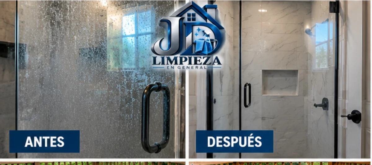 Antes y después de limpiar una mampara de ducha