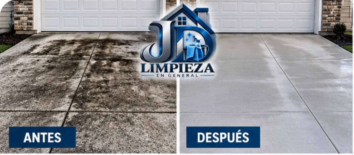 Antes y después de limpiar una entrada de garaje